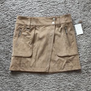 NWT Free People Distressed Tan / Camel Suede-Like Mini Skirt
